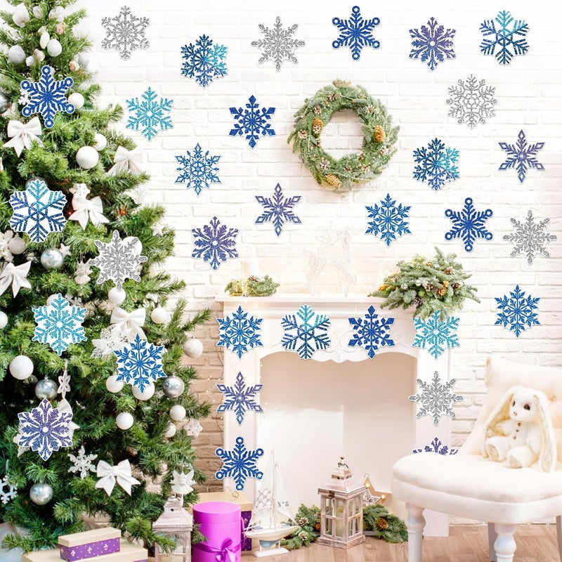 Machomby 48 Pcs Winter Snowflake Cutouts, Snowflake Paper Cutouts Bulletin Board Decorations for Home School Classroom Winter Christmas Holiday Party Chalkboard Window Wall Decor - Image 2